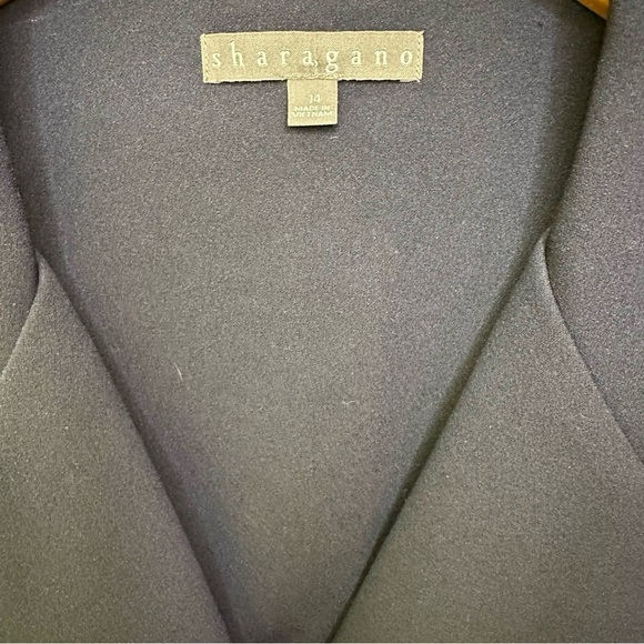 NWT Sharagano Notched Collar 3/4 Sleeve Solid Belted Stretch Crepe Dress Navy - Picture 6 of 13